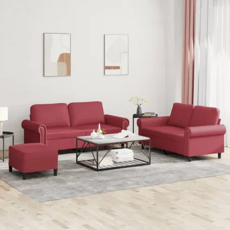 Ensemble de canapés 3 pcs et coussins Rouge bordeaux Similicuir