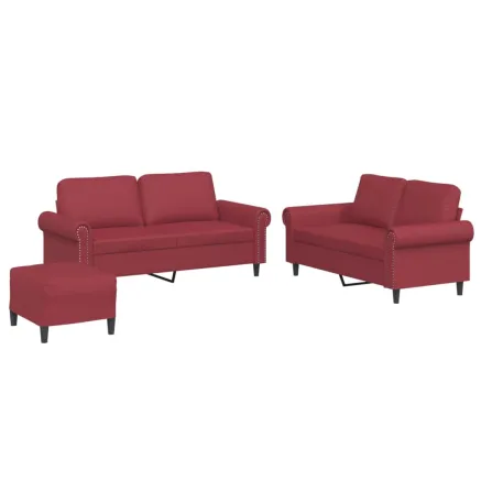 Ensemble de canapés 3 pcs et coussins Rouge bordeaux Similicuir 2