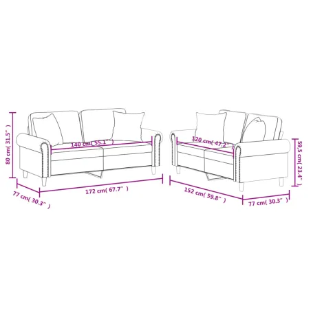 Ensemble de canapés 2 pcs avec coussins noir similicuir