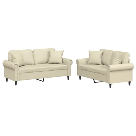 Ensemble de canapés 2 pcs avec coussins crème similicuir