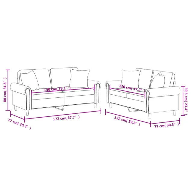 Ensemble de canapés 2 pcs avec coussins crème similicuir