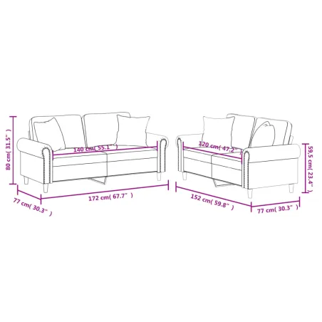 Ensemble de canapés 2 pcs avec coussins crème similicuir