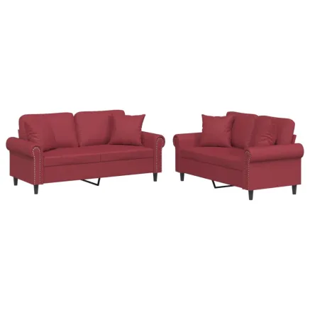 Ensemble de canapés 2 pcs et coussins rouge bordeaux similicuir 2
