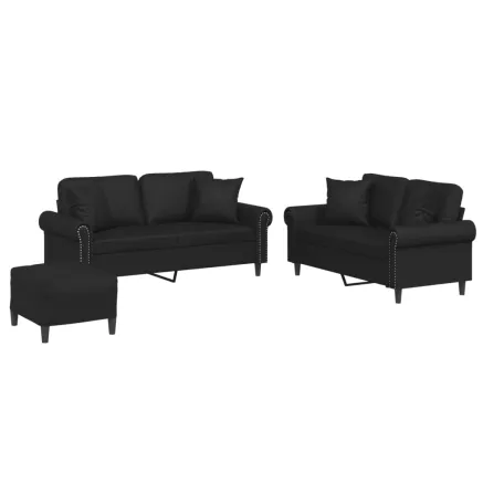 Ensemble de canapés 3 pcs avec coussins noir similicuir 2