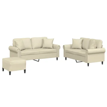 Ensemble de canapés 3 pcs avec coussins crème similicuir 2