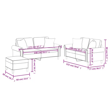 Ensemble de canapés 3 pcs avec coussins gris similicuir