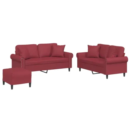 Ensemble de canapés 3 pcs et coussins rouge bordeaux similicuir 2