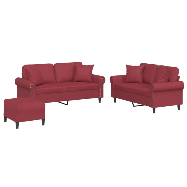 Ensemble de canapés 3 pcs et coussins rouge bordeaux similicuir