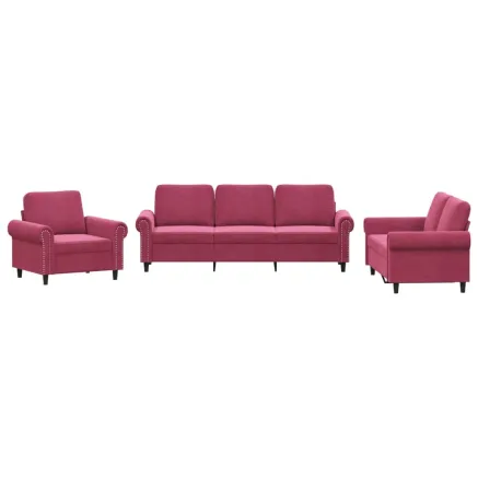 Ensemble de canapés 3 pcs avec coussins Rouge bordeaux Velours 2