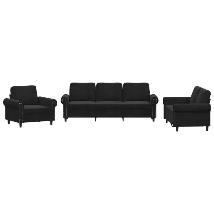 Ensemble de canapés 3 pcs avec coussins Noir Velours 2