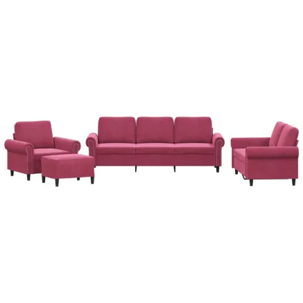 Ensemble de canapés 4 pcs avec coussins Rouge bordeaux Velours 2