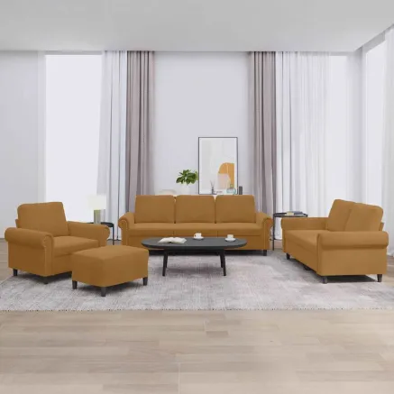 Ensemble de canapés 4 pcs avec coussins Marron Velours