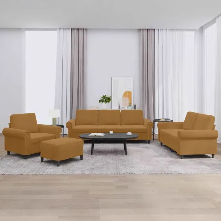 Ensemble de canapés 4 pcs avec coussins Marron Velours