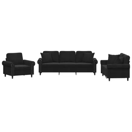 Ensemble de canapés 3 pcs avec coussins noir velours 2