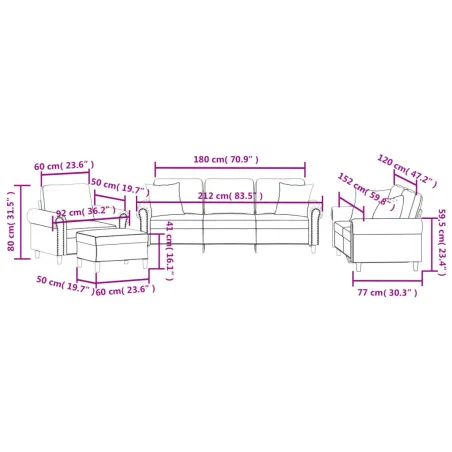 Ensemble de canapés 4 pcs avec coussins gris foncé velours