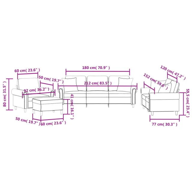 Ensemble de canapés 4 pcs avec coussins noir velours