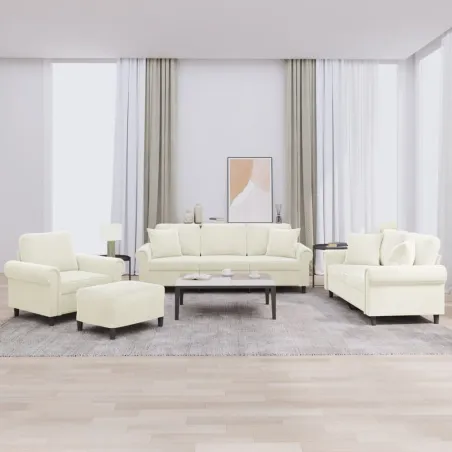 Ensemble de canapés 4 pcs avec coussins crème velours