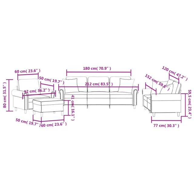 Ensemble de canapés 4 pcs avec coussins crème velours