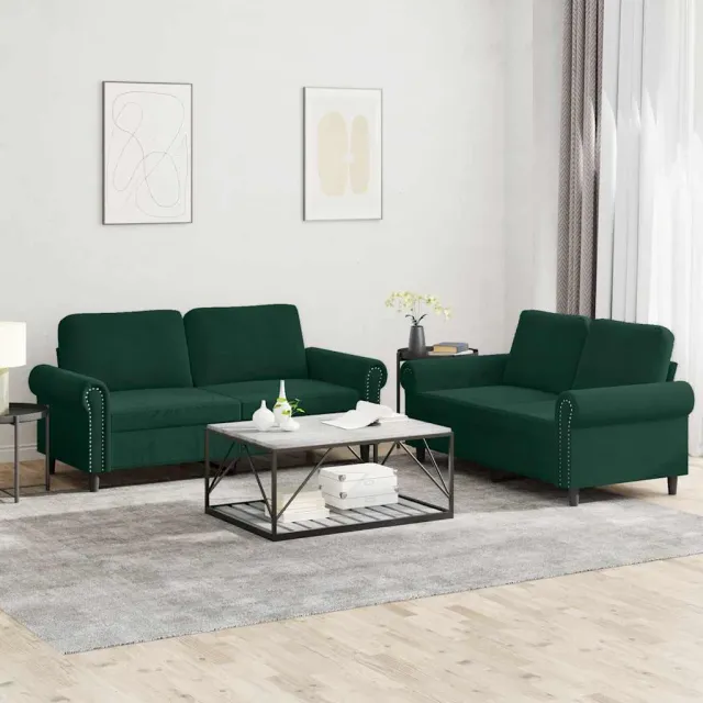 Ensemble de canapés 2 pcs avec coussins Vert foncé Velours