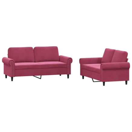 Ensemble de canapés 2 pcs avec coussins Rouge bordeaux Velours 2