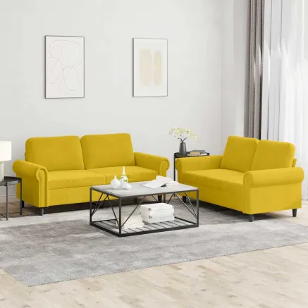 Ensemble de canapés 2 pcs avec coussins Jaune Velours