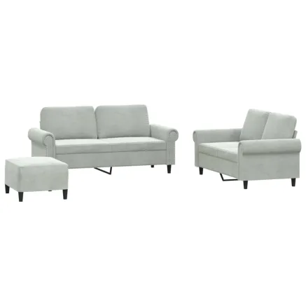 Ensemble de canapés 3 pcs avec coussins Gris clair Velours 2