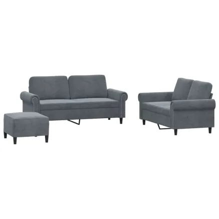 Ensemble de canapés 3 pcs avec coussins Gris foncé Velours 2