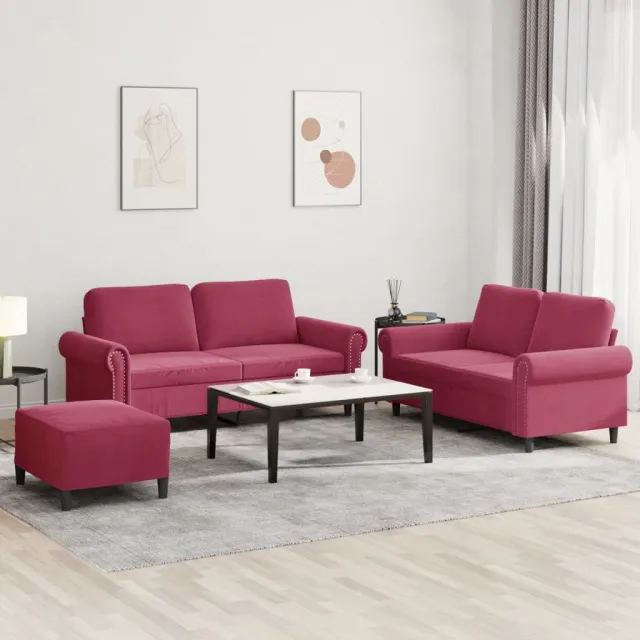 Ensemble de canapés 3 pcs avec coussins Rouge bordeaux Velours