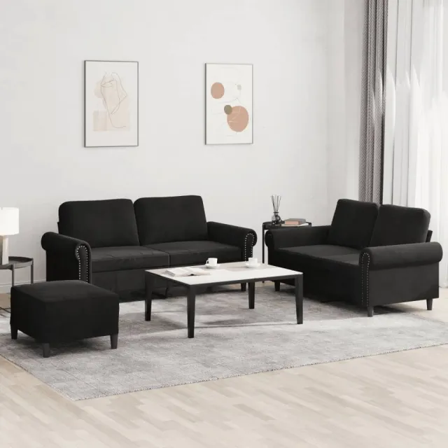 Ensemble de canapés 3 pcs avec coussins Noir Velours