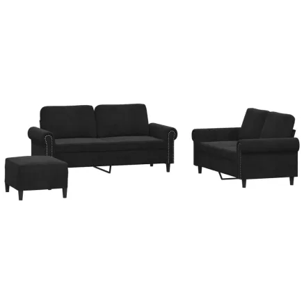 Ensemble de canapés 3 pcs avec coussins Noir Velours 2