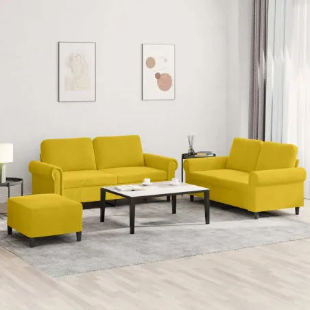 Ensemble de canapés 3 pcs avec coussins Jaune Velours
