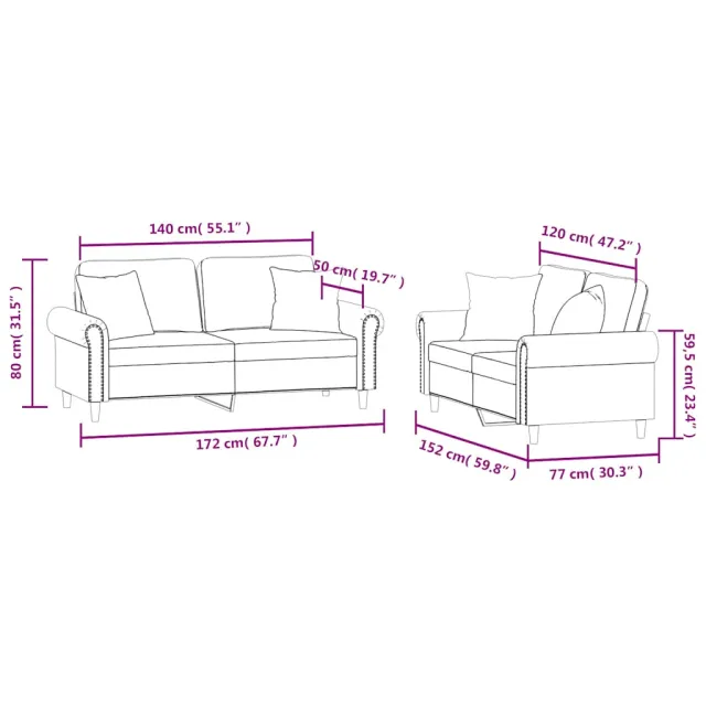 Ensemble de canapés 2 pcs avec coussins vert foncé velours