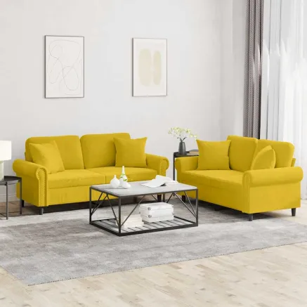 Ensemble de canapés 2 pcs avec coussins jaune velours