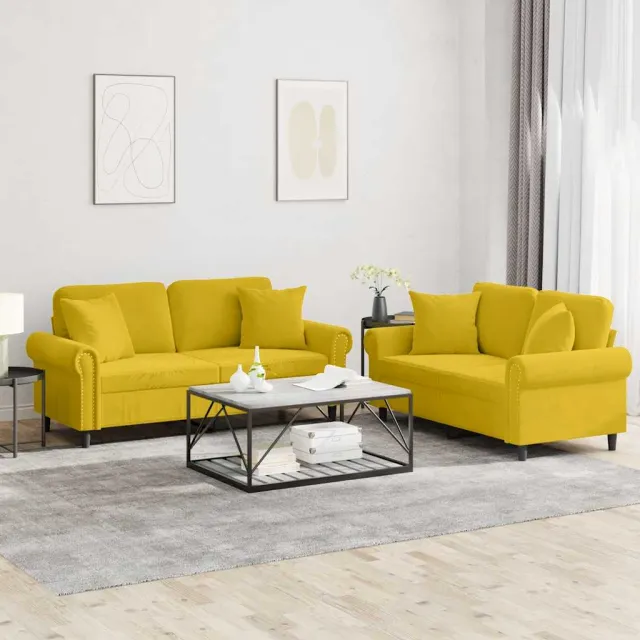 Ensemble de canapés 2 pcs avec coussins jaune velours