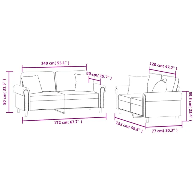 Ensemble de canapés 2 pcs avec coussins jaune velours