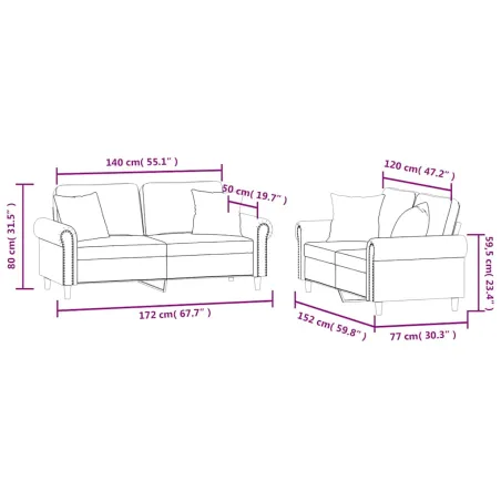 Ensemble de canapés 2 pcs avec coussins jaune velours