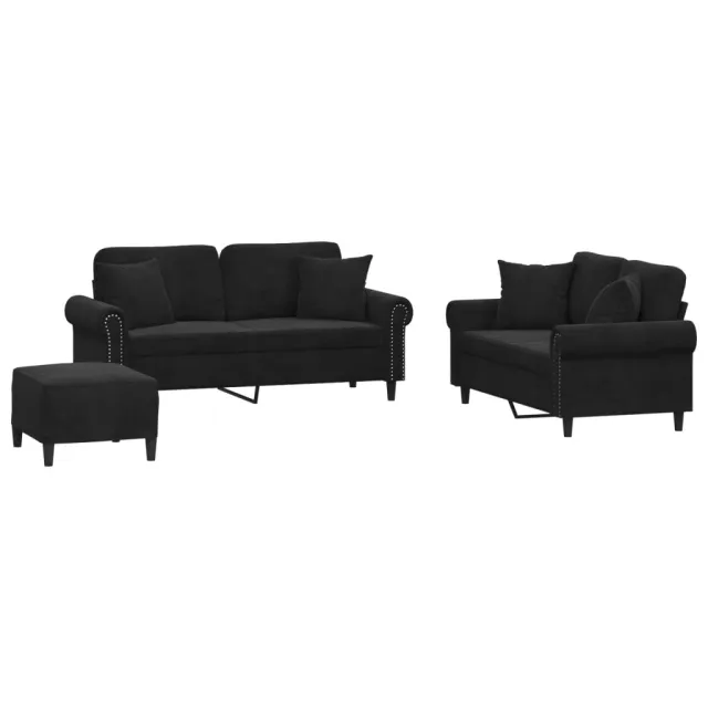 Ensemble de canapés 3 pcs avec coussins noir velours