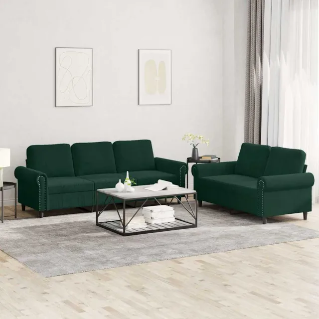 Ensemble de canapés 2 pcs avec coussins Vert foncé Velours