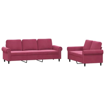 Ensemble de canapés 2 pcs avec coussins Rouge bordeaux Velours 2