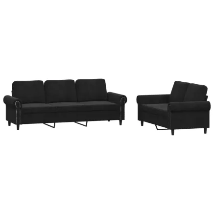 Ensemble de canapés 2 pcs avec coussins Noir Velours 2
