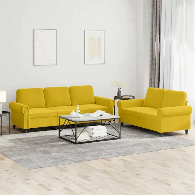 Ensemble de canapés 2 pcs avec coussins Jaune Velours