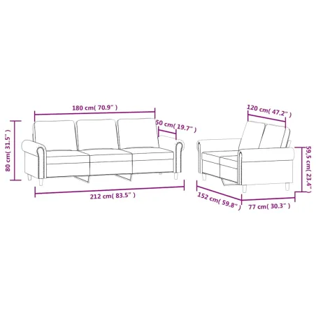 Ensemble de canapés 2 pcs avec coussins Marron Velours