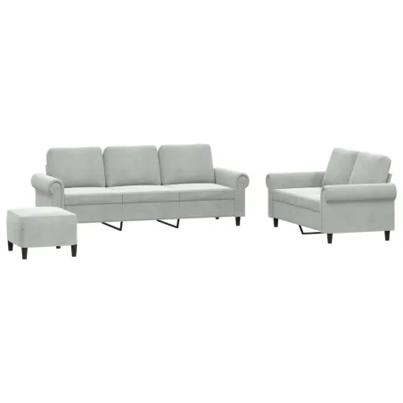 Ensemble de canapés 3 pcs avec coussins Gris clair Velours