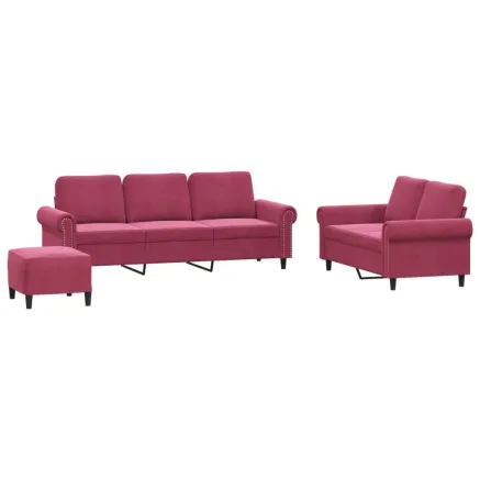 Ensemble de canapés 3 pcs avec coussins Rouge bordeaux Velours 2