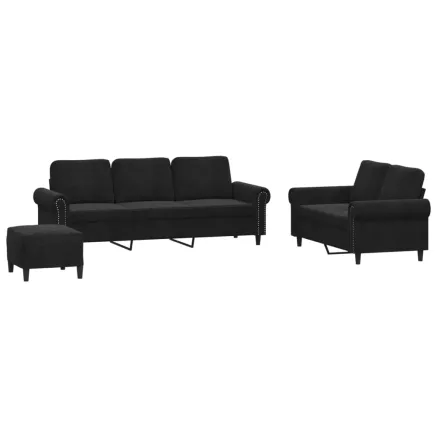 Ensemble de canapés 3 pcs avec coussins Noir Velours 2