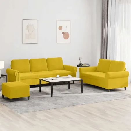 Ensemble de canapés 3 pcs avec coussins Jaune Velours