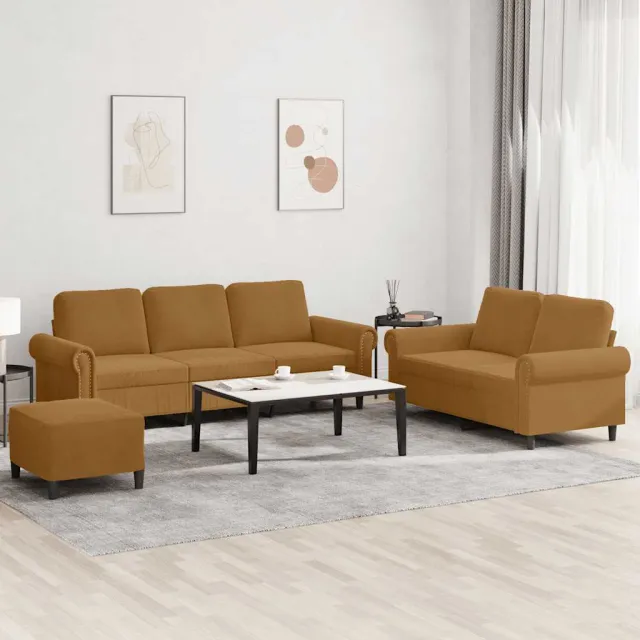 Ensemble de canapés 3 pcs avec coussins Marron Velours