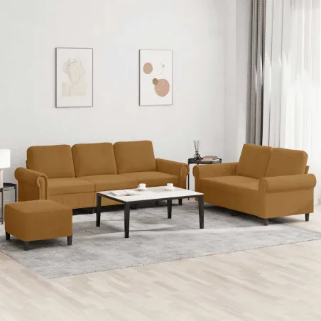 Ensemble de canapés 3 pcs avec coussins Marron Velours