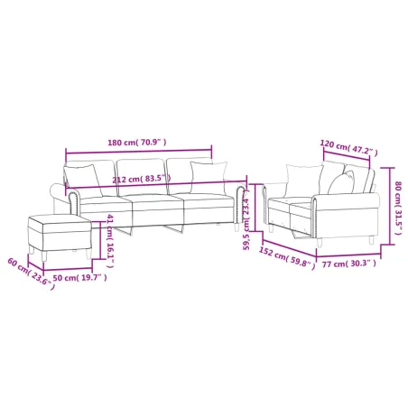 Ensemble de canapés 3 pcs avec coussins vert foncé velours