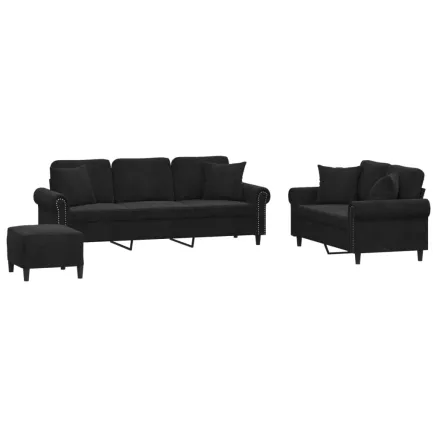 Ensemble de canapés 3 pcs avec coussins noir velours 2
